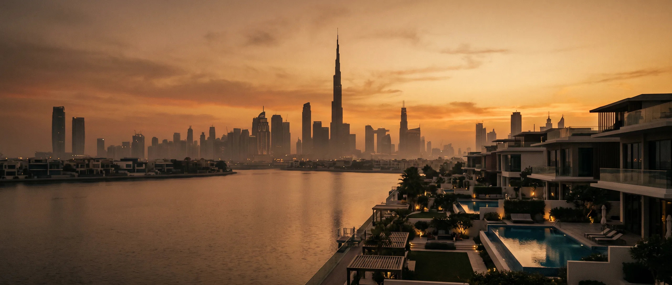 Dubai skyline at golden hour